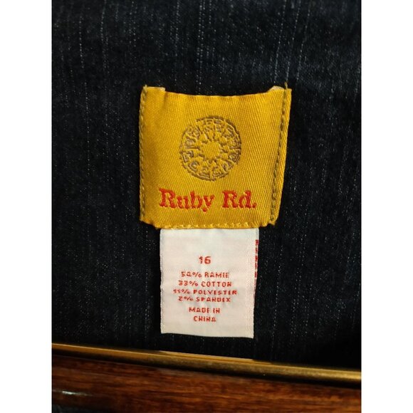 Ruby Rd. Womens Denim Jacket W/ Gold Stud Accents Long Sleeves Size 16 Ramie Ble - Picture 3 of 8